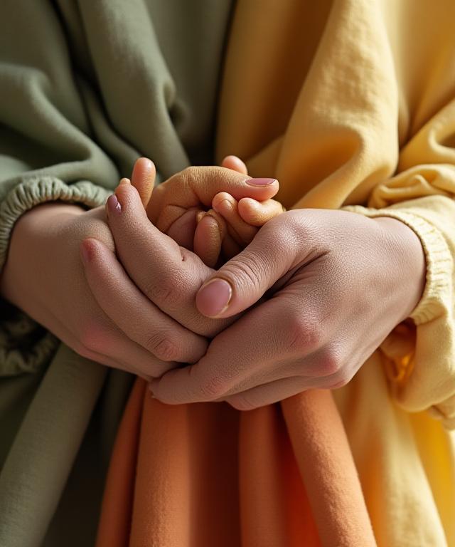 Mani che toccano delicatamente tessuti tinti con erbe naturali